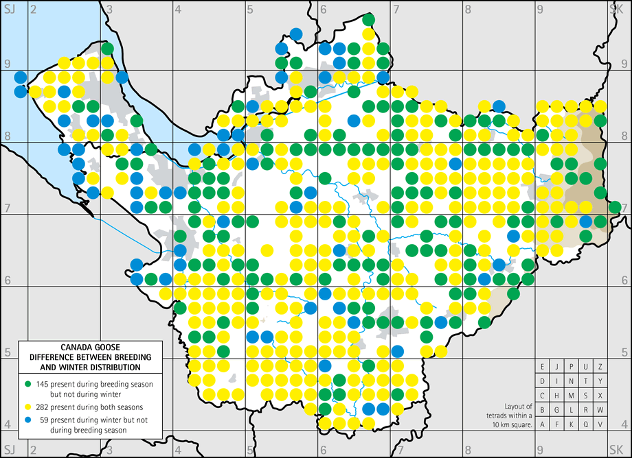 Difference between breeding and winter distribution map