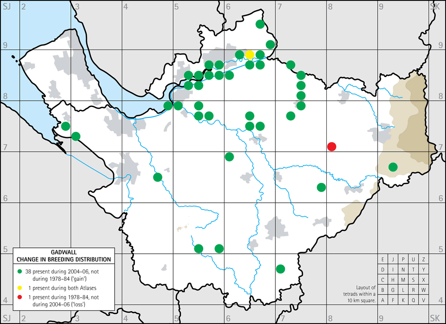 Change in breeding distribution map