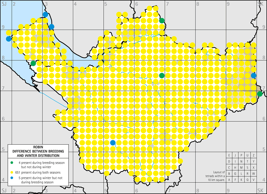 Difference between breeding and winter distribution map